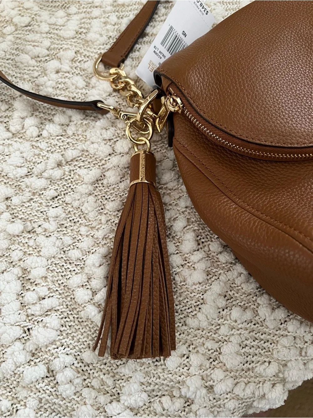 Michael Kors Cognac Pebbled Leather Crossbody with Tassel